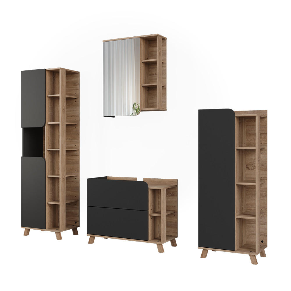 BADRUMSMÖBELSET Karen, antracit/Sonoma, 4 delar Antracit, Sonoma ek 65/80/35 cm