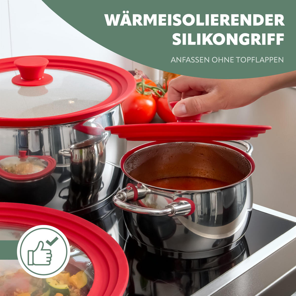 UNIVERSAL-GLASDECKEL, rot, Silikon, Edelstahl - Rot, Glas (20/20/5cm) - bremermann