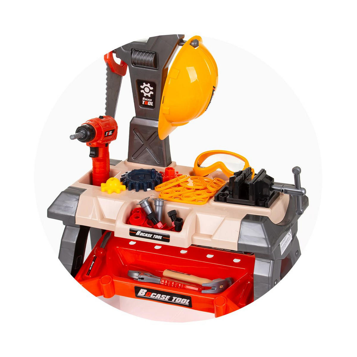 SPIELWERKZEUG Kinderwerkbank 63-teilig grau 63-teilig, Spielzeugwerkzeugset, Helm, Säge, Bohrer, Schrauben - Grau, Kunststoff (29/71/51cm) - Chipolino