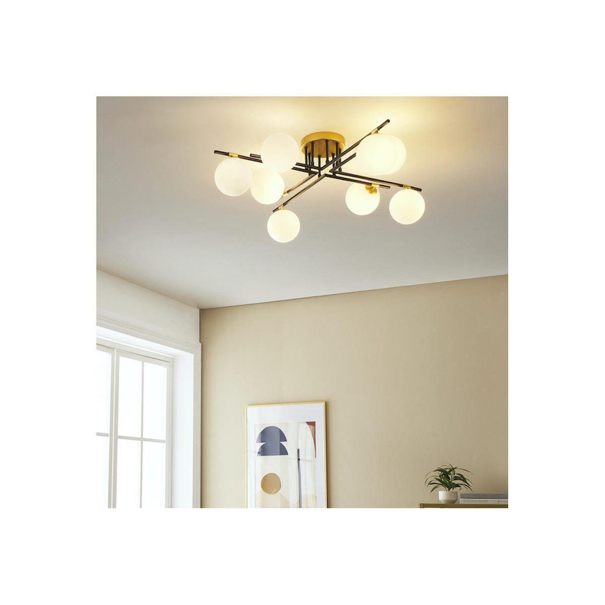 DECKENLEUCHTE Mattina, Schwarz und gold, 81cm - Goldfarben, Glas (81/81/25cm) - KOSILUM