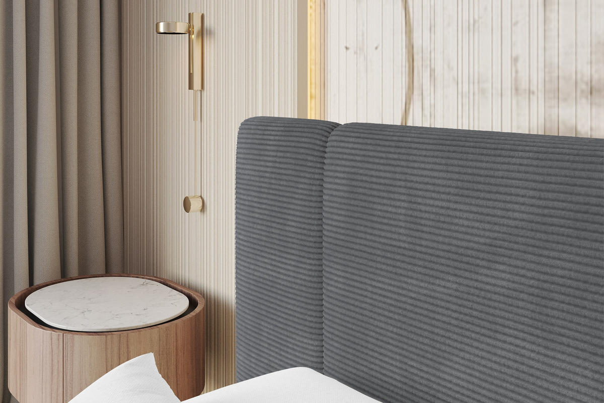 POLSTERBETT mit Bettkasten, Fußteil und Lattenrost, Bett mit Matratze H3/H4 - TEVO-Z 180x200 Dunkelgrau - Graphitfarben, Holzwerkstoff/Textil (180/200cm) - ALTDECOR