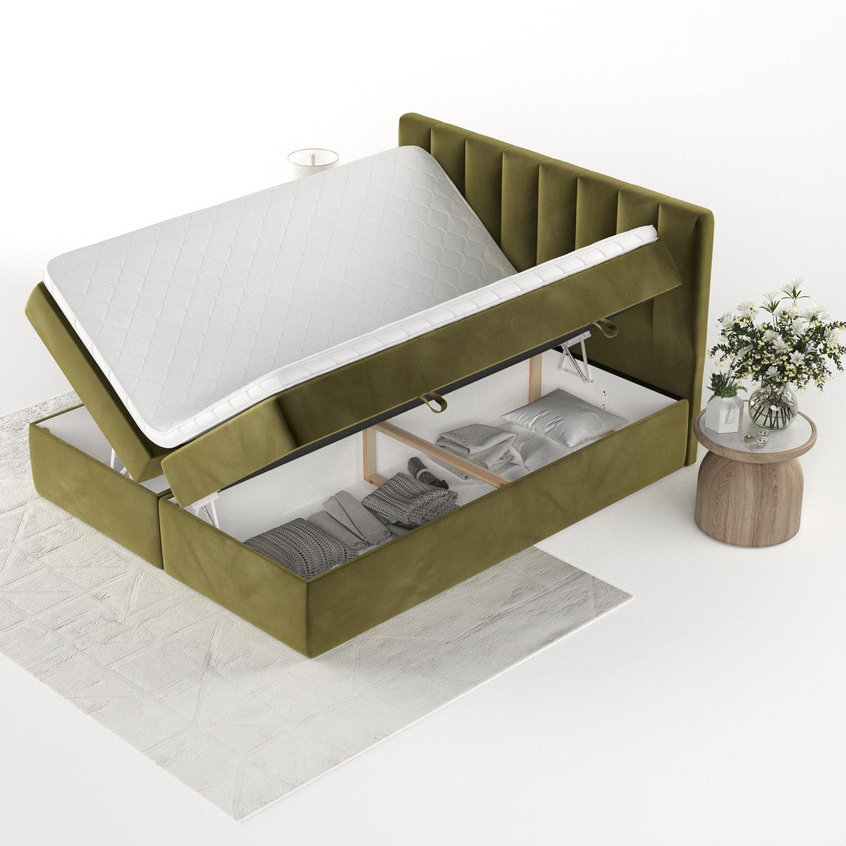 BOXBETT Bari 160/200 cm Olivgrün im Kronos Stoff - Olivgrün, Holz/Holzwerkstoff (160/200cm) - AltaBeds
