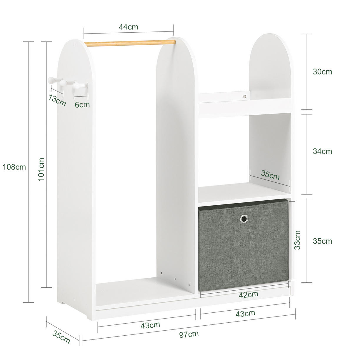 KINDERGARDEROBE Weiß - Weiß, Holzwerkstoff (97/108/35cm) - SoBuy