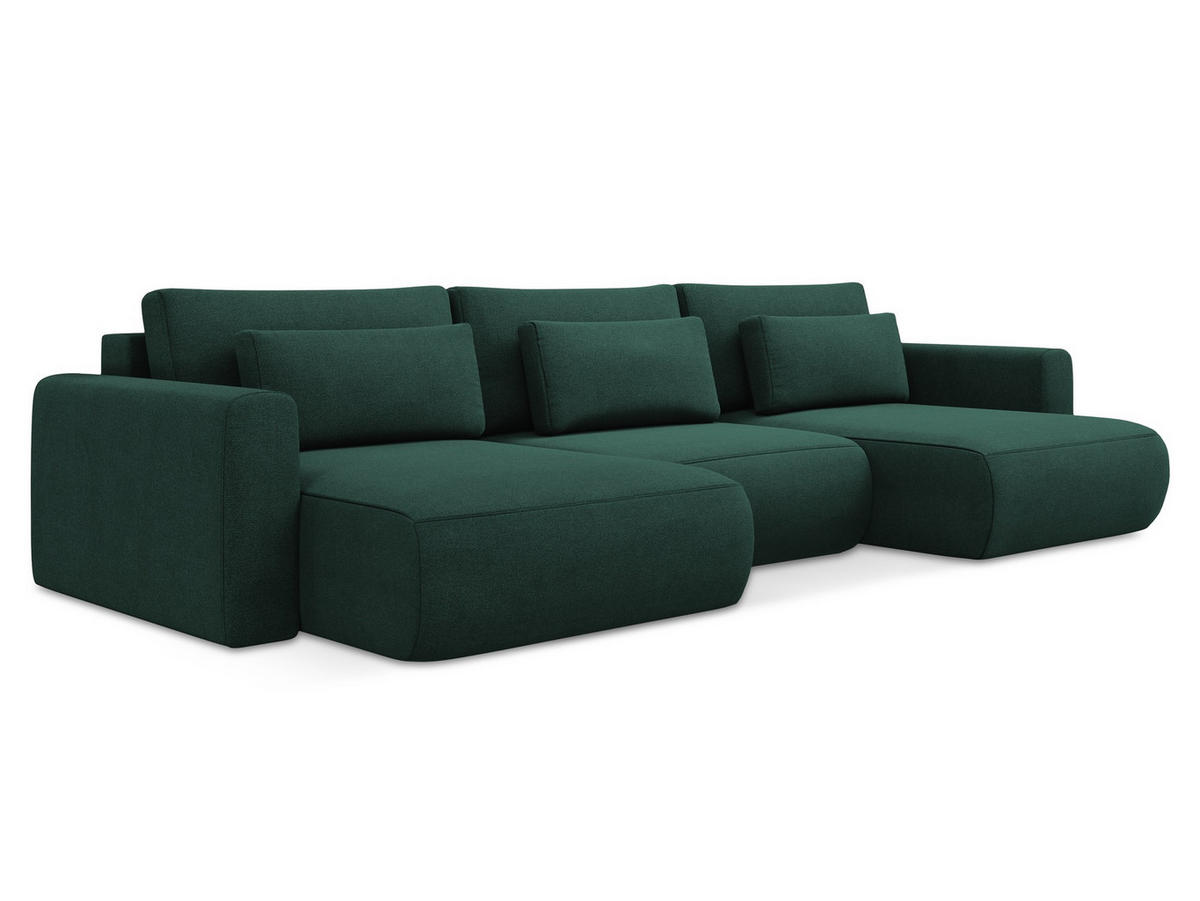 WOHNLANDSCHAFT Strukturstoff Stoff Grün - Dunkelgrün/Schwarz, Kunststoff/Textil (340/82/149cm) - Makamii