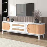 TV-SCHRANK Lowboard Holzoptik Rattan Türen Schubladen - Weiß, Holz (170/46/39.5cm) - LEBENLANG