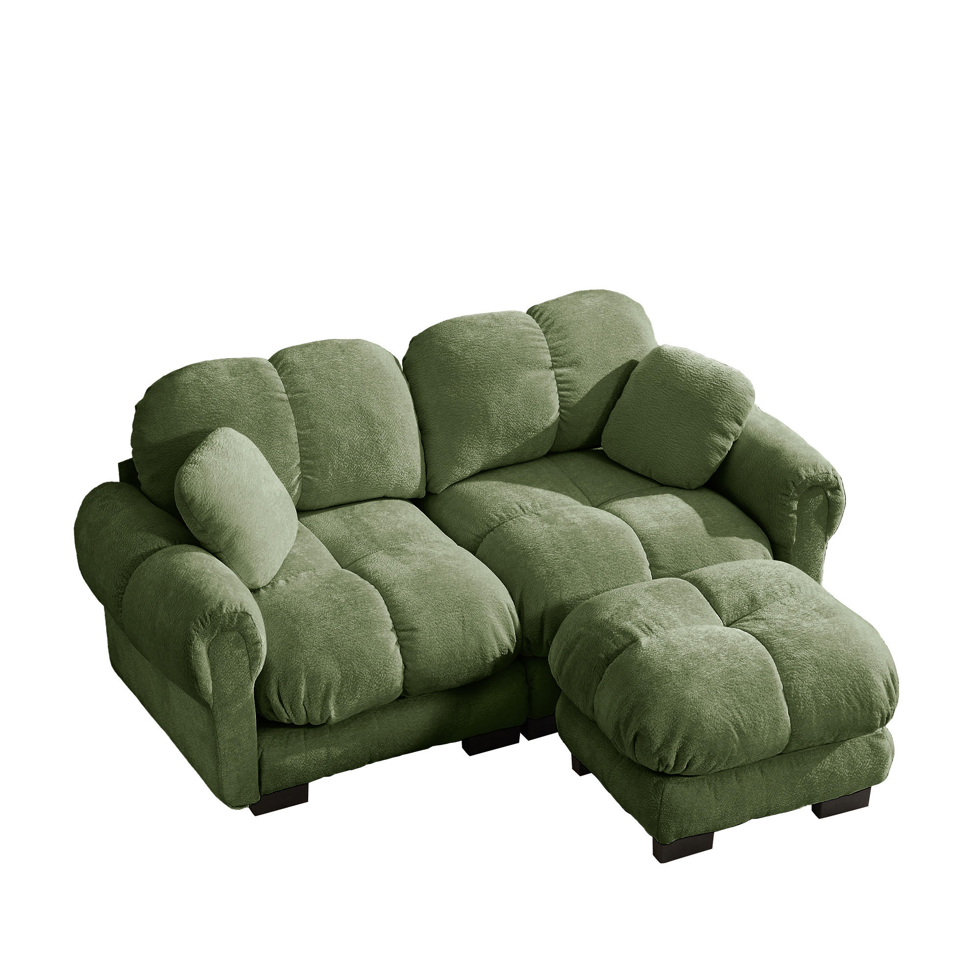 ECKSOFA DE-34384 L-Form mit Ottoman und Steppdesign Grün - Grün, Textil (149/190cm) - ComfortXL