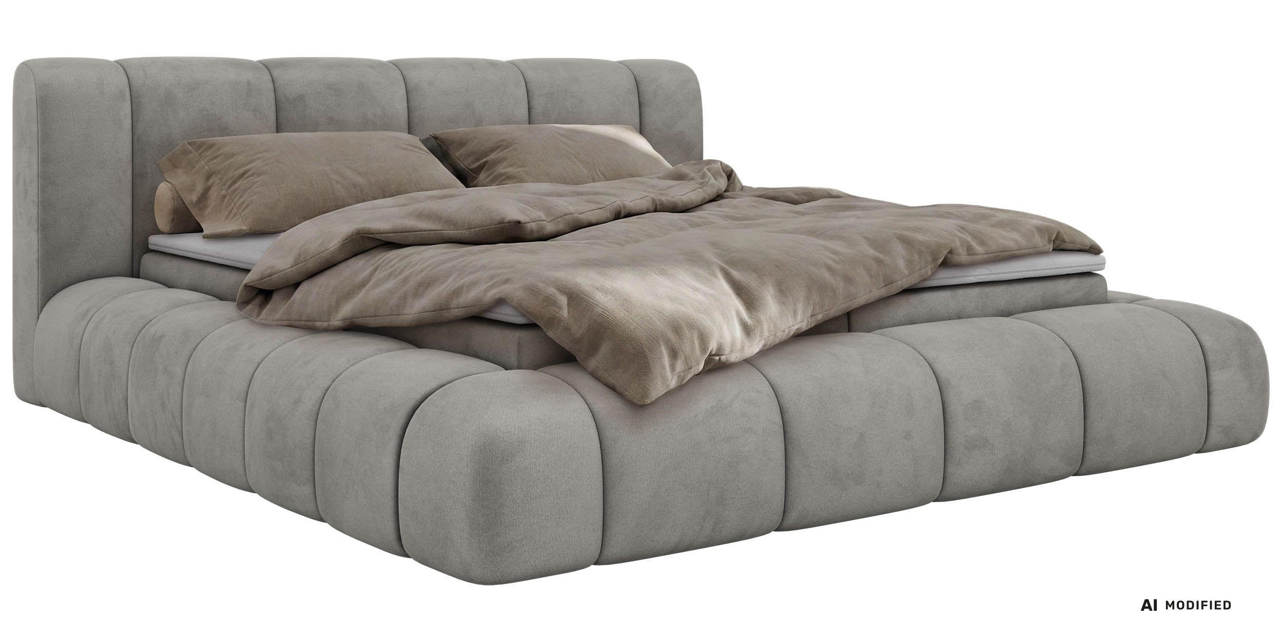 BOXBETT NUBEA 160/200 - Hellgrau Velvet - Topper Visco - H3 - Hellgrau/Schwarz, Kunststoff/Textil (160/200cm) - MKS