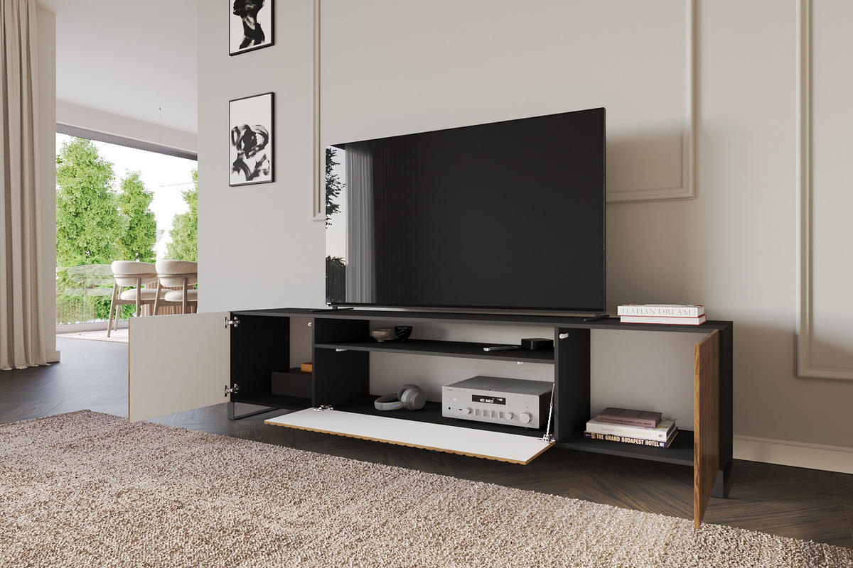 LOWBOARD KITO-S 200x53x41 cm - Schwarz / Katania - Eiche Wotan/Schwarz, Holzwerkstoff (200/53/41cm) - ALTDECOR