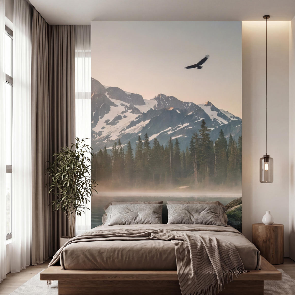 TAPETE - Berge - Wasser - Bäume - 160x280 cm - Multicolor, Papier (160/280cm) - OnlyWow