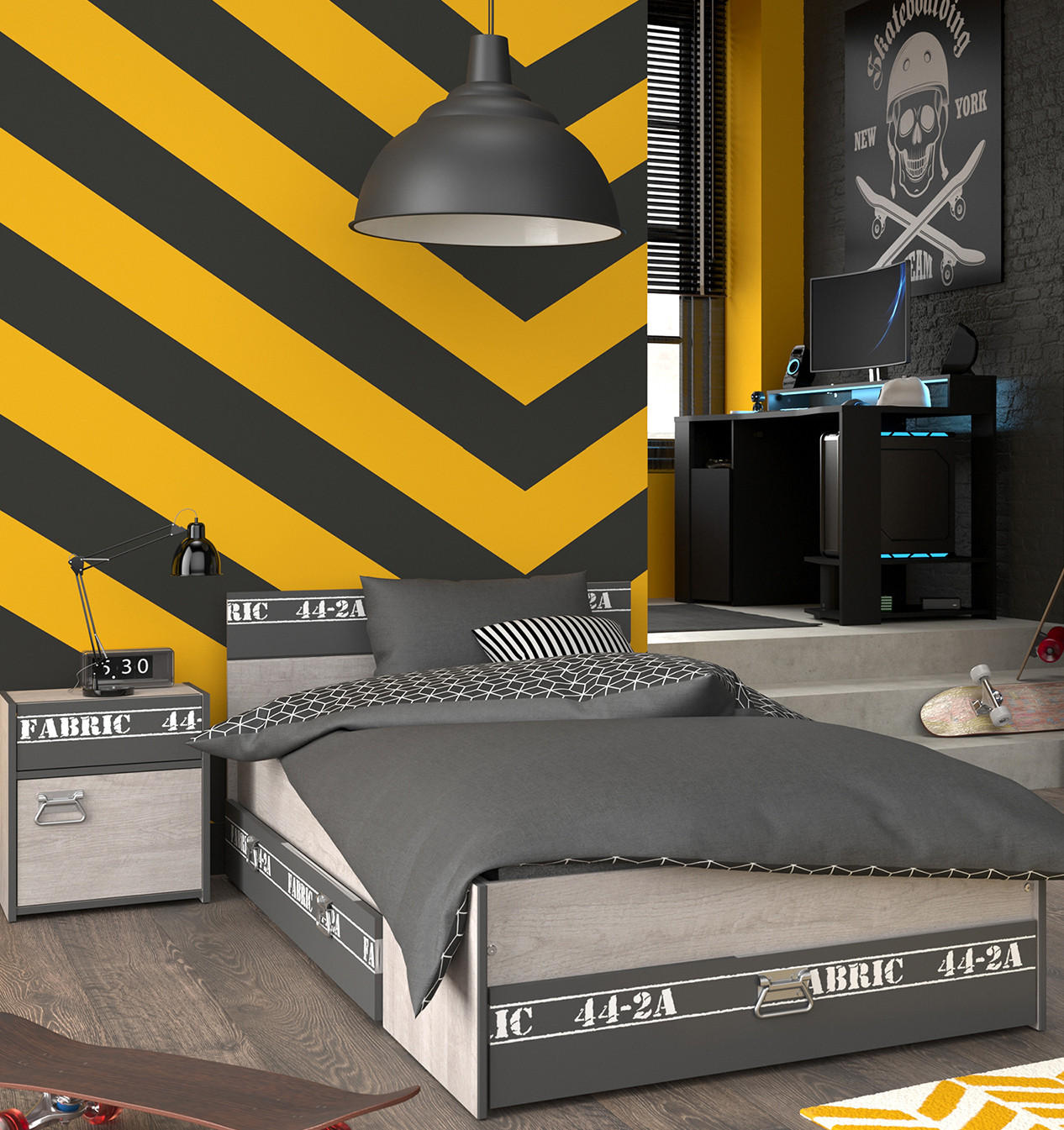 JUGENDZIMMER Fabric 22 in Esche und Grau 4 teilig - Braun, Holzwerkstoff (120/200/80cm)