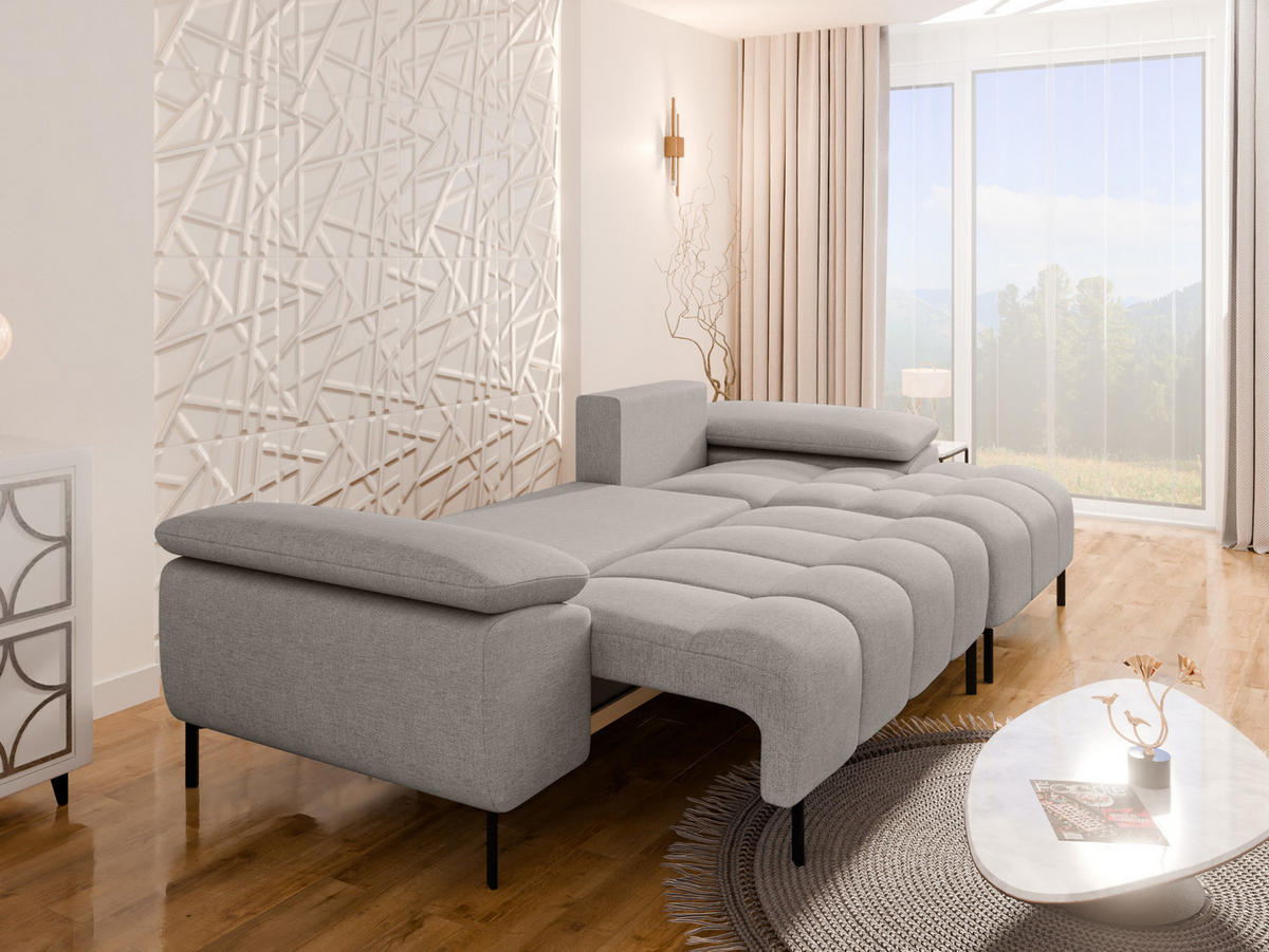 ECKSCHLAFSOFA 4-Sitzer DOLUS – Modernes Ecksofa mit Schlaffunktion Rechts montierbar, Hellgrau - Hellgrau, Holz (141/277cm) - Panda Möbel