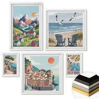 WANDBILDER 5er-Set - 50x50 cm & 20x30 cm & 40x60 cm Weißer Rahmen - Pastellfarbene Küstenhäuser - Weiß, Kunststoff (40/60cm) - ArtPrintCave