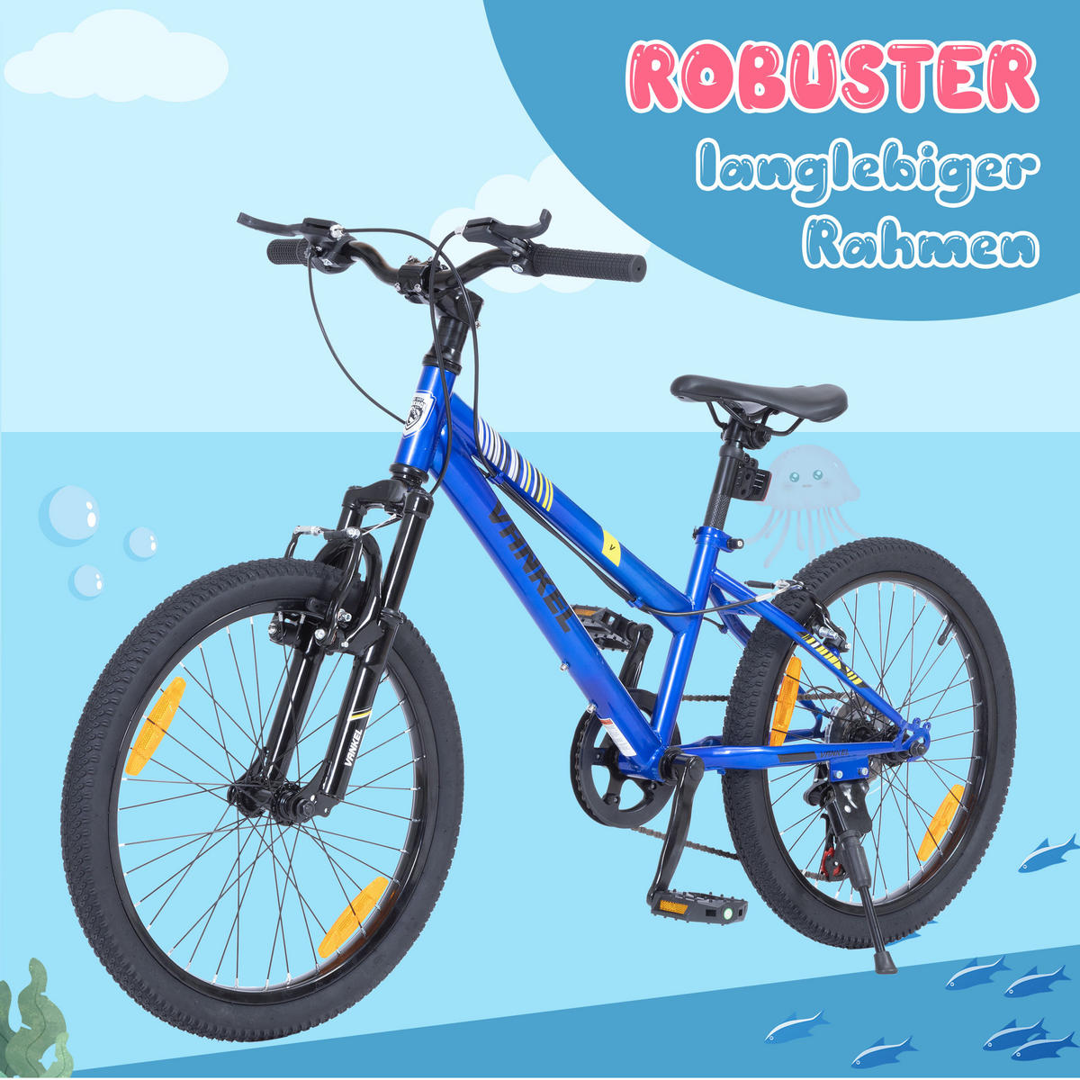 KINDERFAHRRAD 20 Zoll - Blau mit V-Bremsen und 6-Gang-Schaltung - Stahlrahmen - Blau, Metall (84cm) - Oxeza