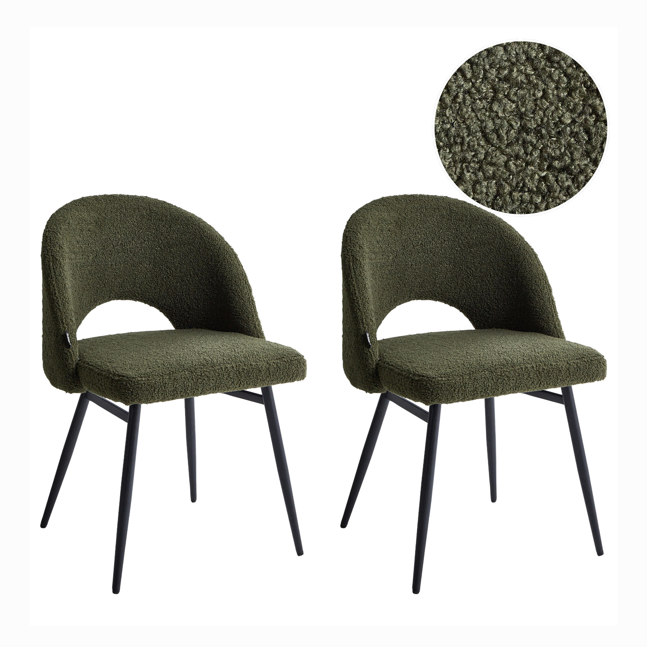 ESSZIMMERSTUHL 2er-Set Dunkelgrün Onaga - Dunkelgrün/Schwarz, Textil (52/77/56cm) - Beliani