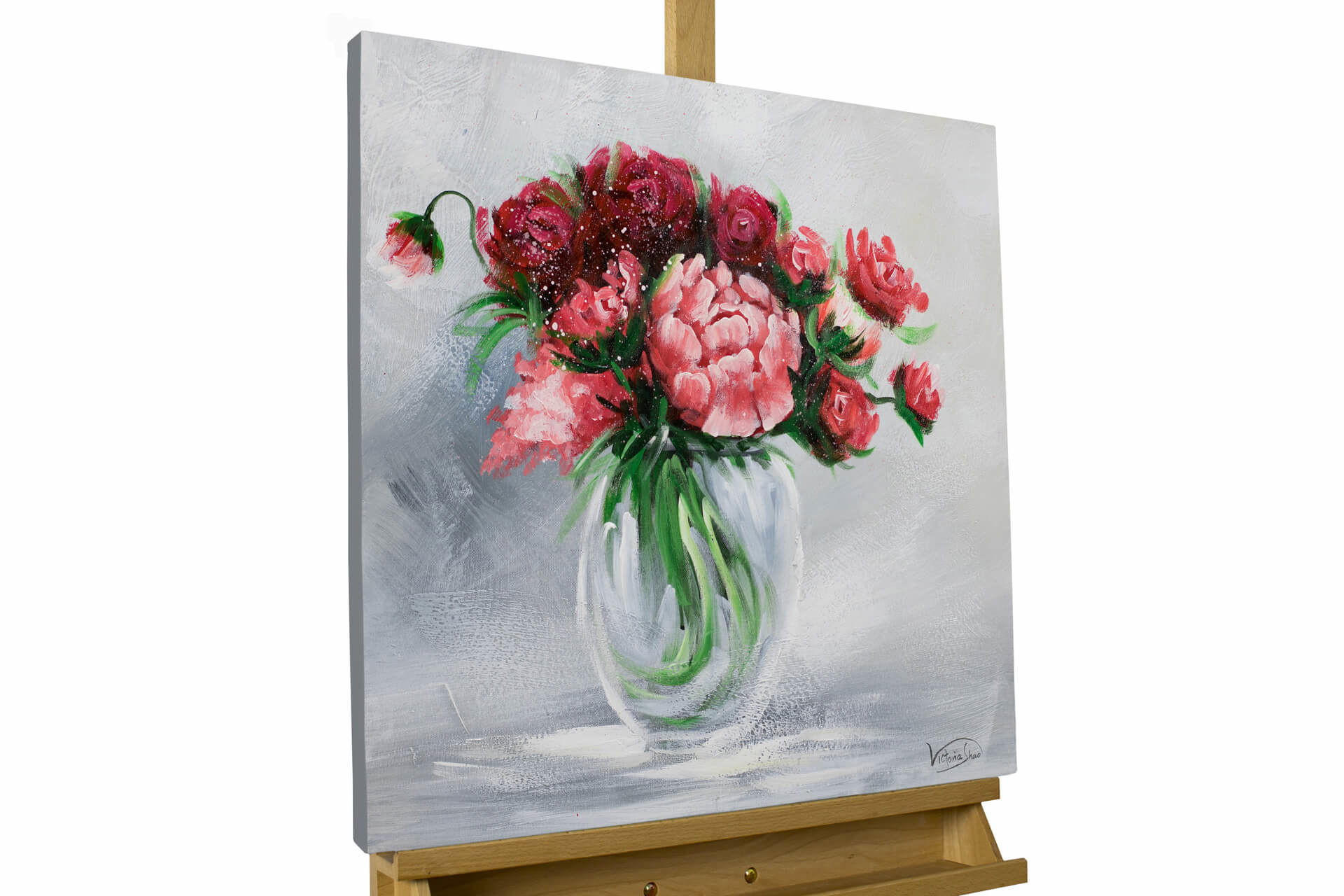 KUNSTLOFT RUČNĚ MALOVANÝ AKRYLOVÝ OBRAZ ŠEDÝ/ČERVENÝ, 60/60 CM