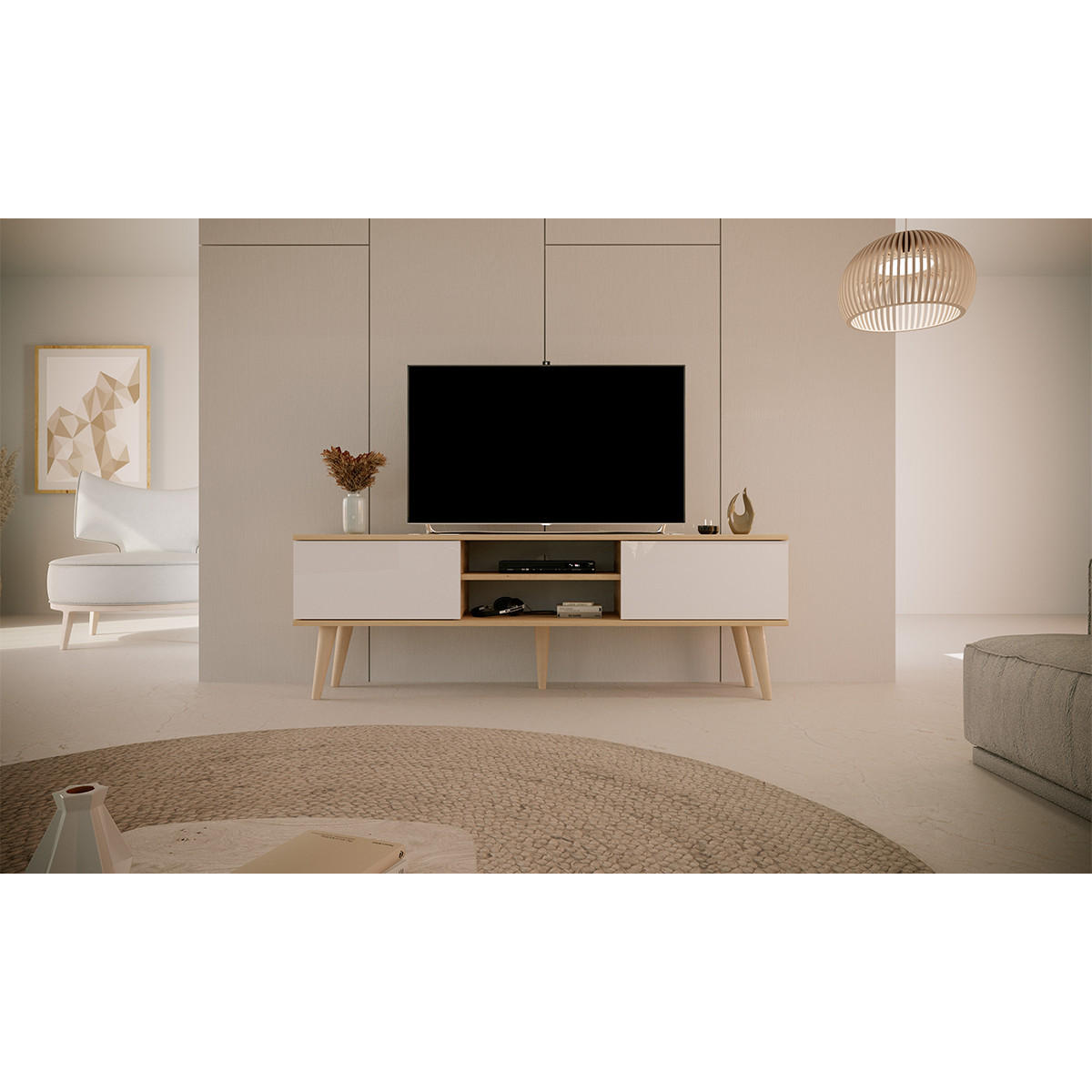 TV-MÖBEL Toronto Weiß und Holz - Weiß, Holzwerkstoff (55/35/160cm) - Petits-meubles