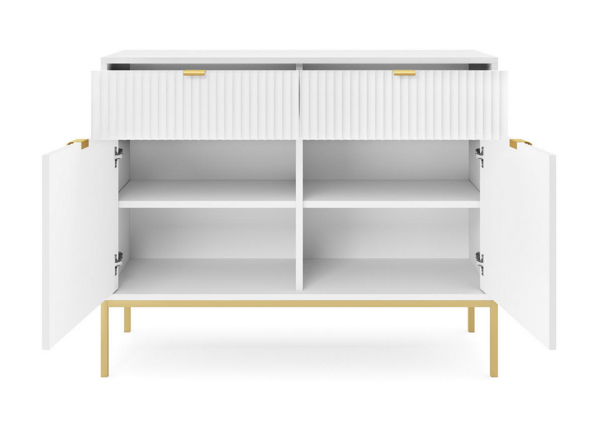 SIDEBOARD 104 cm mit Schubladen Galla, Sideboard, Weiß + Gold - Goldfarben/Weiß, Holz (104/83/39cm) - Emporius