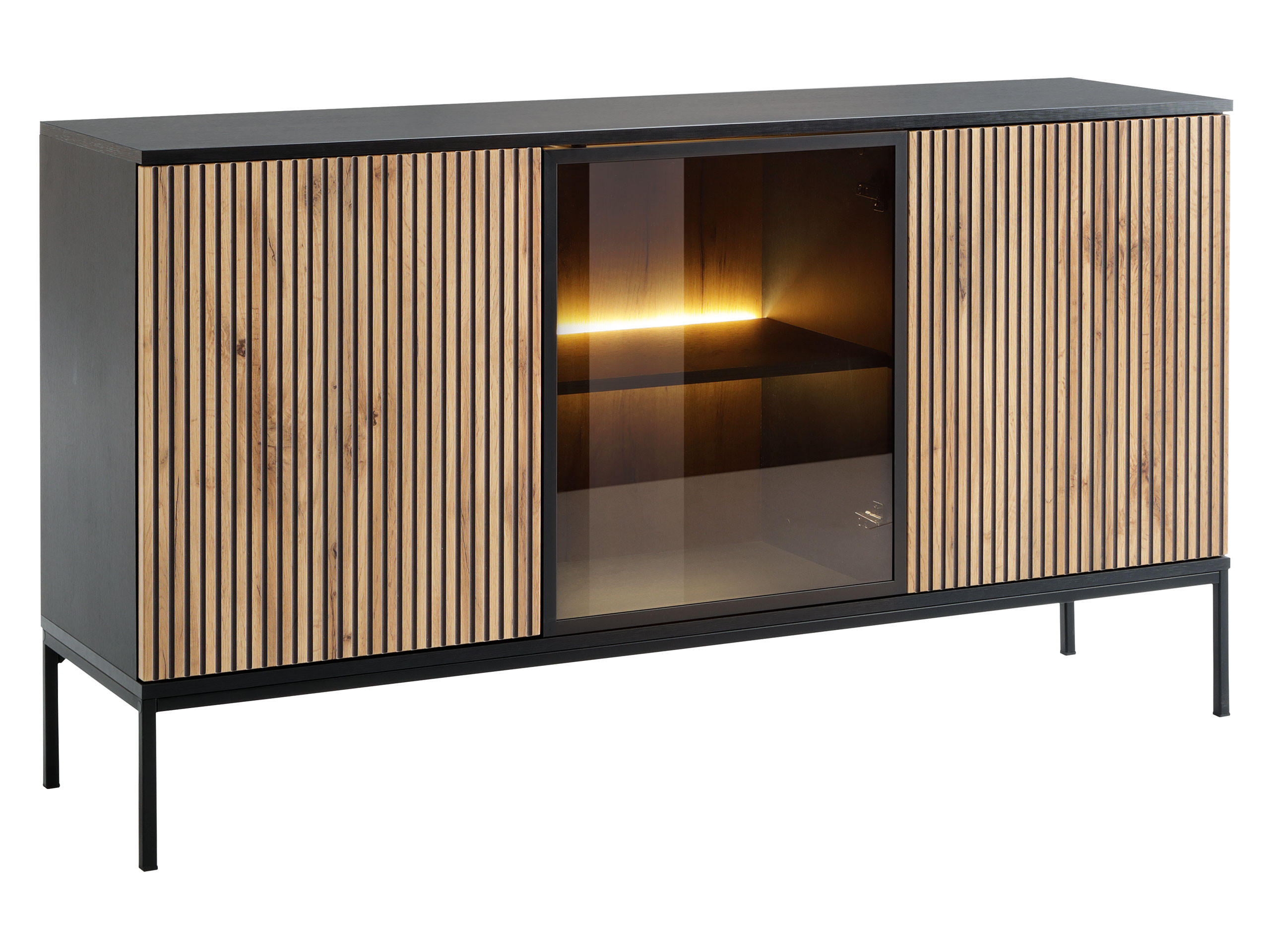 KOMMODE Sento K154 - Eiche Wotan/Schwarz, Holzwerkstoff/Metall (154/83/39cm) - MIRJAN24