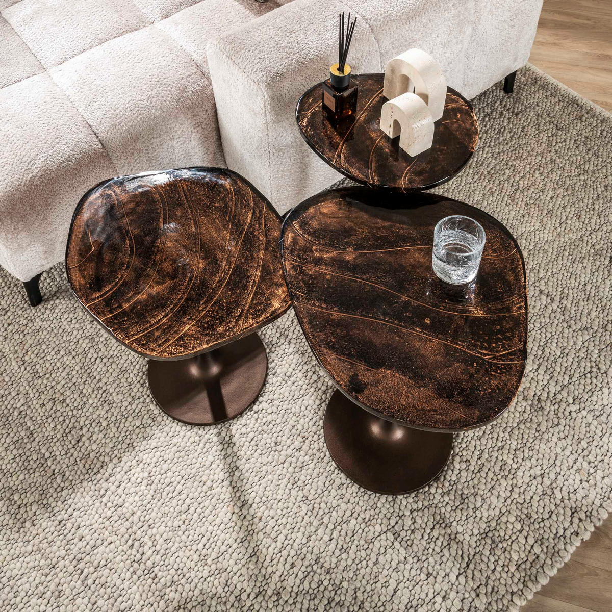 BEISTELLTISCH Eclipse Braun 33/38/60 cm - Kupferfarben, Glas (33/38/60cm) - Hoyz Collection