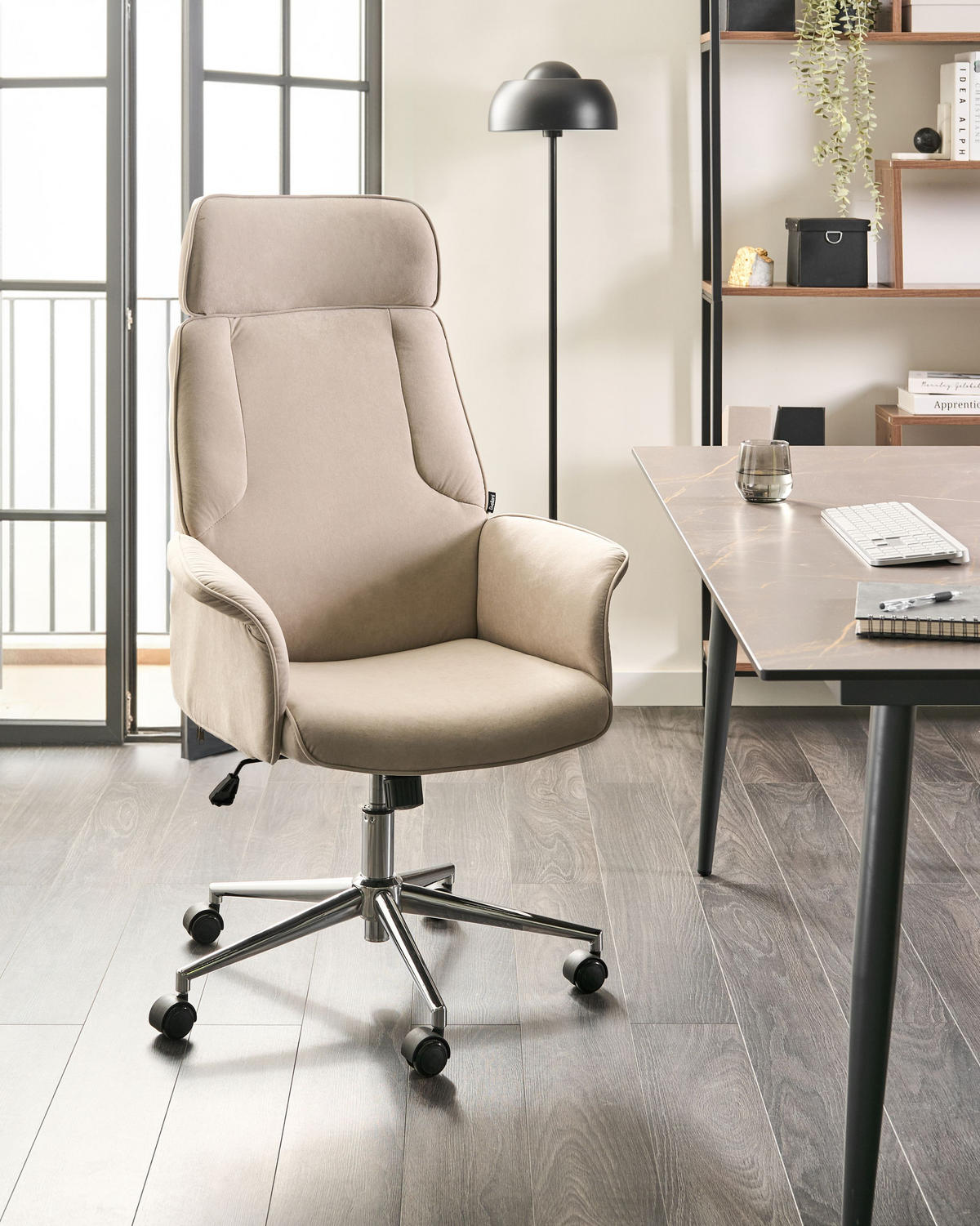 BÜROSTUHL Hellbeige Pilot - Beige/Silberfarben, Textil (72/117/72cm) - Beliani