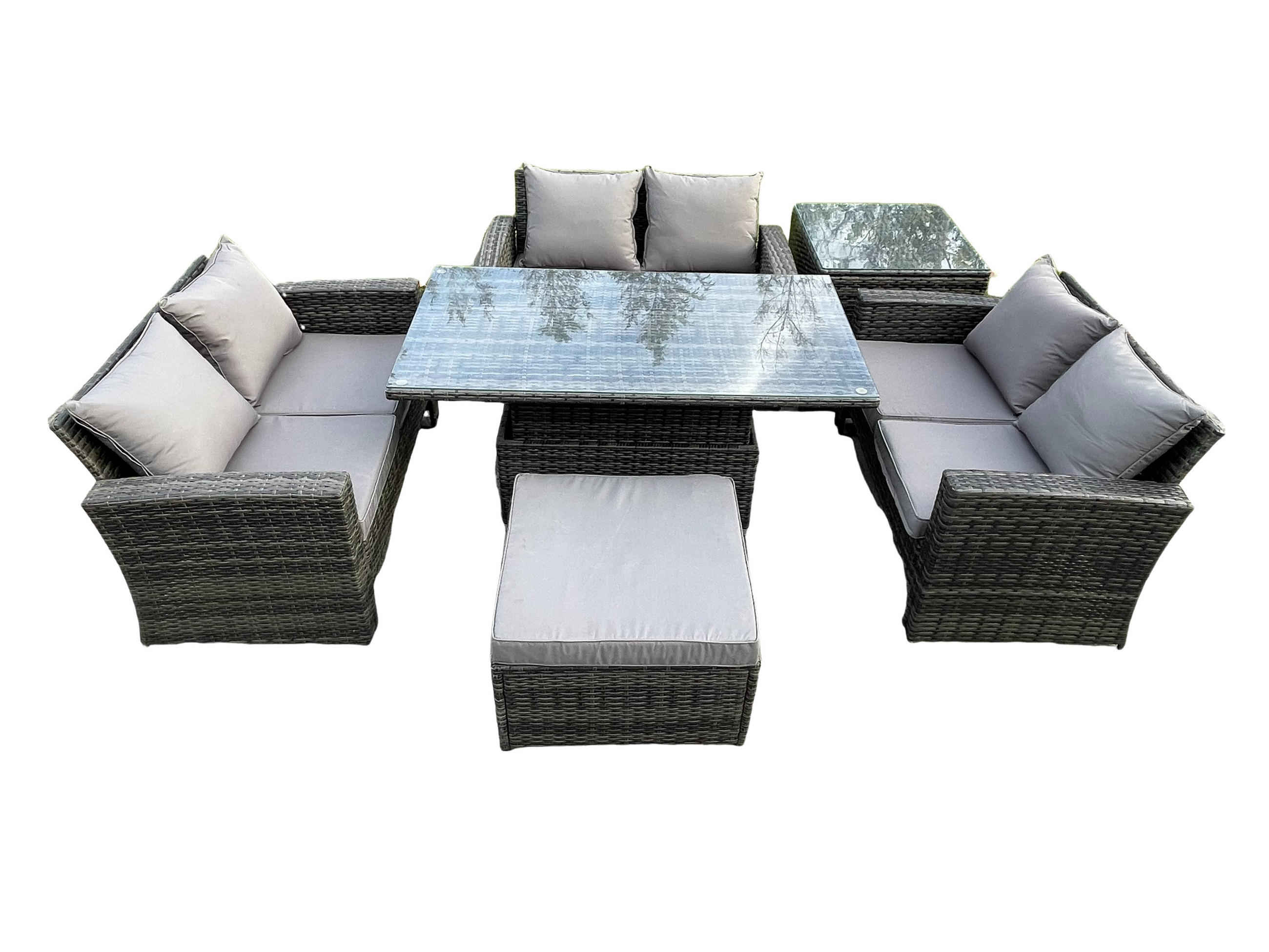 GARTENMÖBEL-SET Polyrattan Dunkelgrau 7-Sitzer - Dunkelgrau, Metall - Fimous