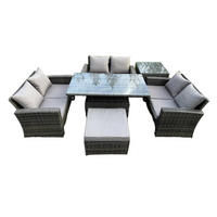 GARTENMÖBEL-SET Polyrattan Dunkelgrau 7-Sitzer - Dunkelgrau, Metall - Fimous