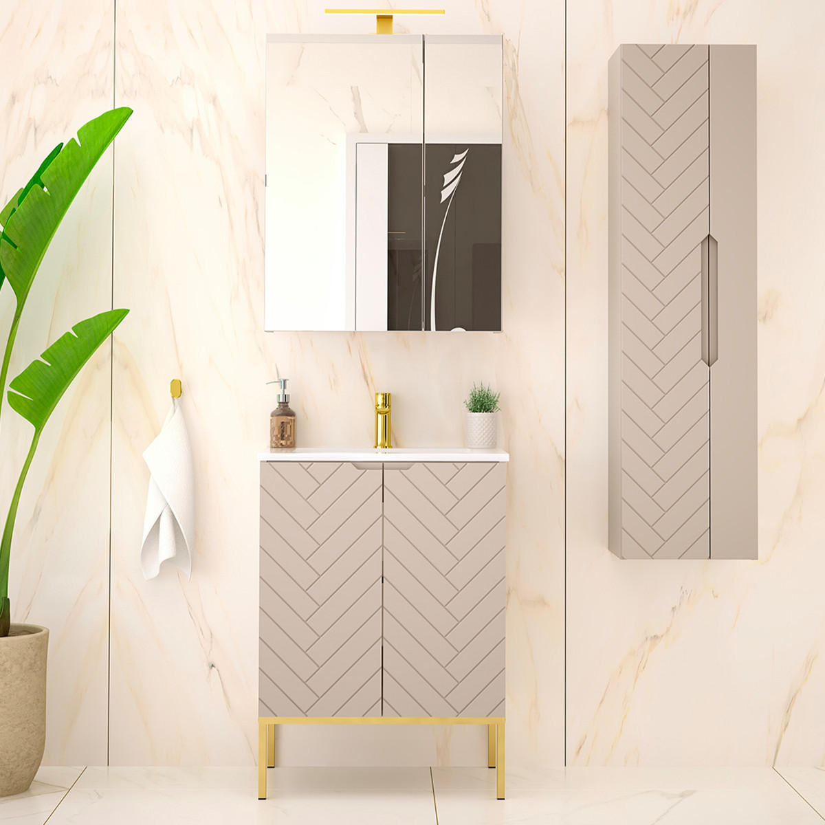 BADMÖBEL 60cm Daria 2er-Set Kaschmir - Beige, Holzwerkstoff (60/84/45.8cm) - Petits-meubles