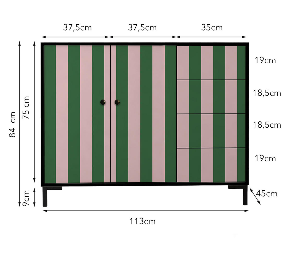 KOMMODE mit 2 Türen und 4 Schubladen aus MDF mit Walddruck WILMA - Pink, Holzwerkstoff (45/84/113cm) - RNT By Really Nice Things