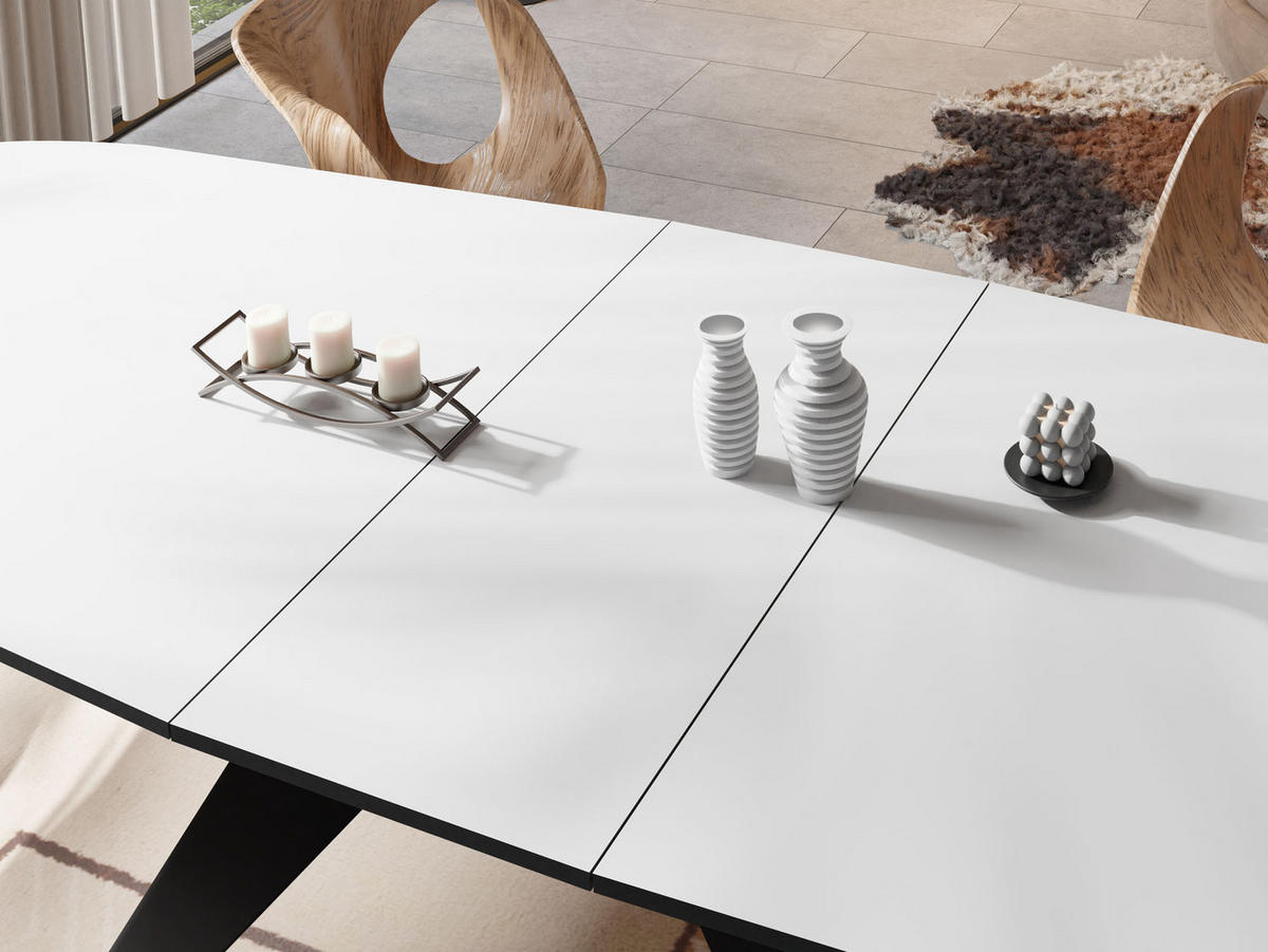 ESSTISCH Foster rechteckig ausziehbar, Weiß 180-218/90/76 cm - Schwarz/Weiß, Holzwerkstoff/Metall (180/90/76cm) - WFL GROUP