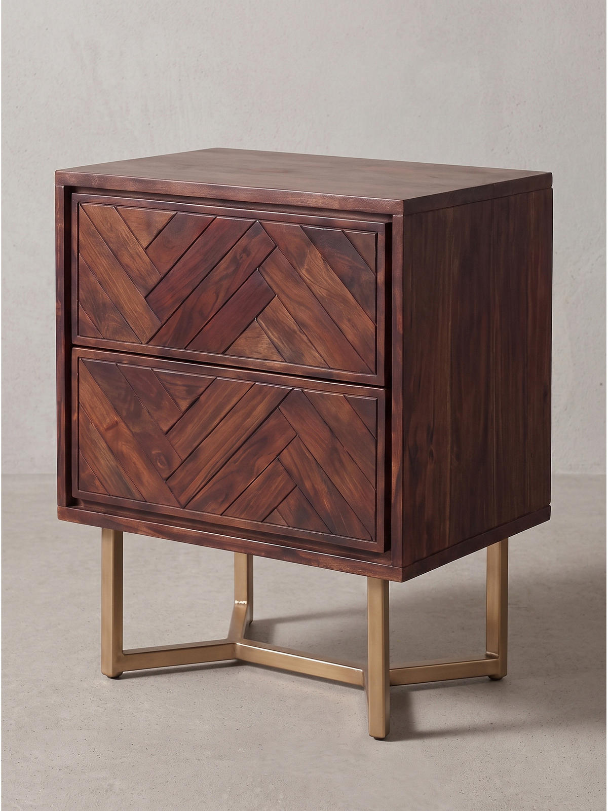 NACHTKONSOLE ORBIGO, Akazie Massivholz, Dunkelbraun, 45 x 40 x 57 cm - Goldfarben/Braun, Holz/Metall (45/57/40cm) - KADIMA DESIGN