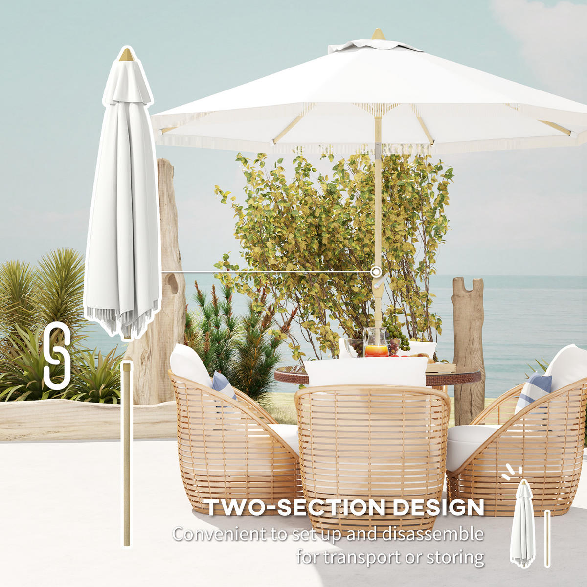 SONNENSCHIRM Weiß Knickbar Ø 265/244 cm - Weiß, Textil (265/265cm) - PANGIVO