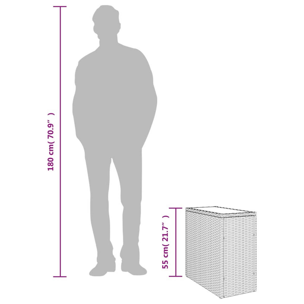 GARTEN-BEISTELLTISCH Mit Glasplatte Schwarz 58/27,5/55Cm Rattan - Schwarz, Kunststoff (58/27.5/55cm) - vidaXL