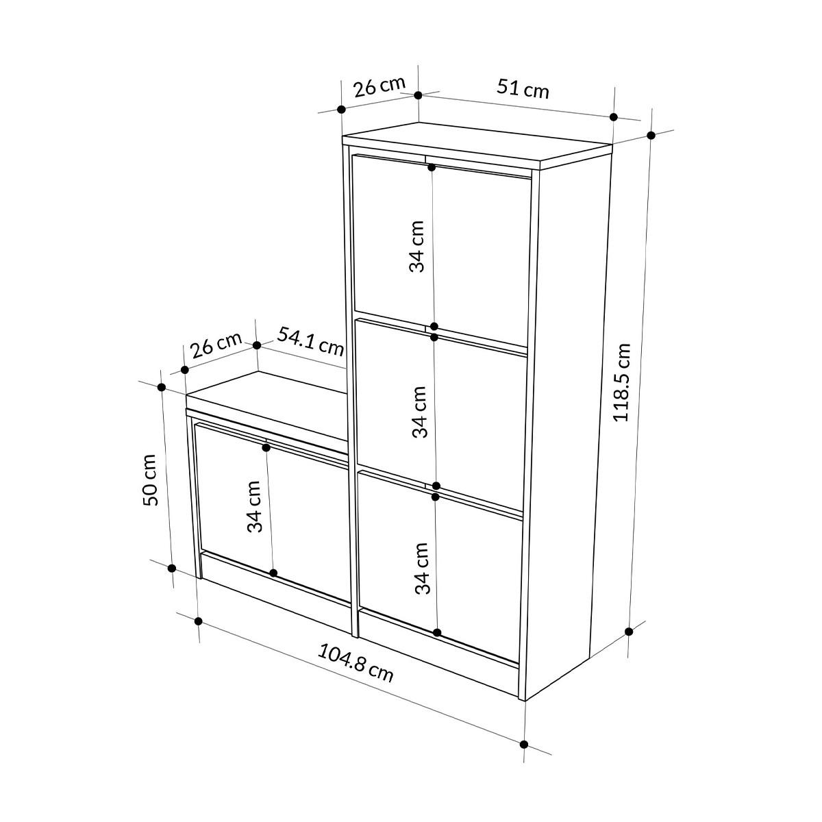 SCHUHSCHRANK 4 Türen L105 cm - Dude - Wildeiche, Holzwerkstoff (26/118.5/105cm) - Calicosy