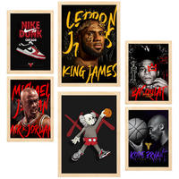 POSTER Set Mit 6 Grafiti Pop King James Jordan Nike Basquiat Kobie A3 & A4 Rahmen Aus Hellem Holz - Beige, Papier (29/3cm) - Nacnic