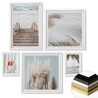 WANDBILDER 5er-Set - 50x50 cm & 20x30 cm & 40x60 cm Weißer Rahmen - Strandatmosphäre dank hölzerner Treppen. - Weiß, Kunststoff (40/60cm) - ArtPrintCave