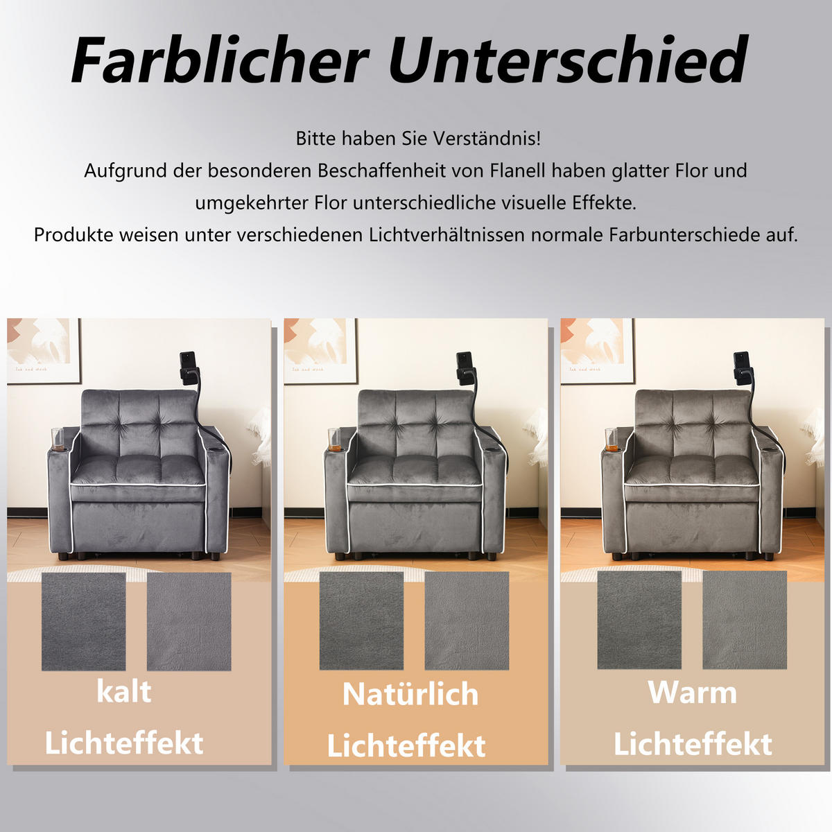 SCHLAFSESSEL Samt 3-in-1 ausziehbar mit Getränkehaltern Antik Dunkelgrau 83/167/76 cm - Dunkelgrau, Textil (83/76/167cm) - Redom