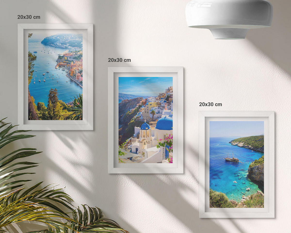 WANDBILDER 3er-Set - 20x30 cm Weißer Rahmen - Griechische Ansichten von Santorin Oia - Weiß, Kunststoff (20/30cm) - ArtPrintCave