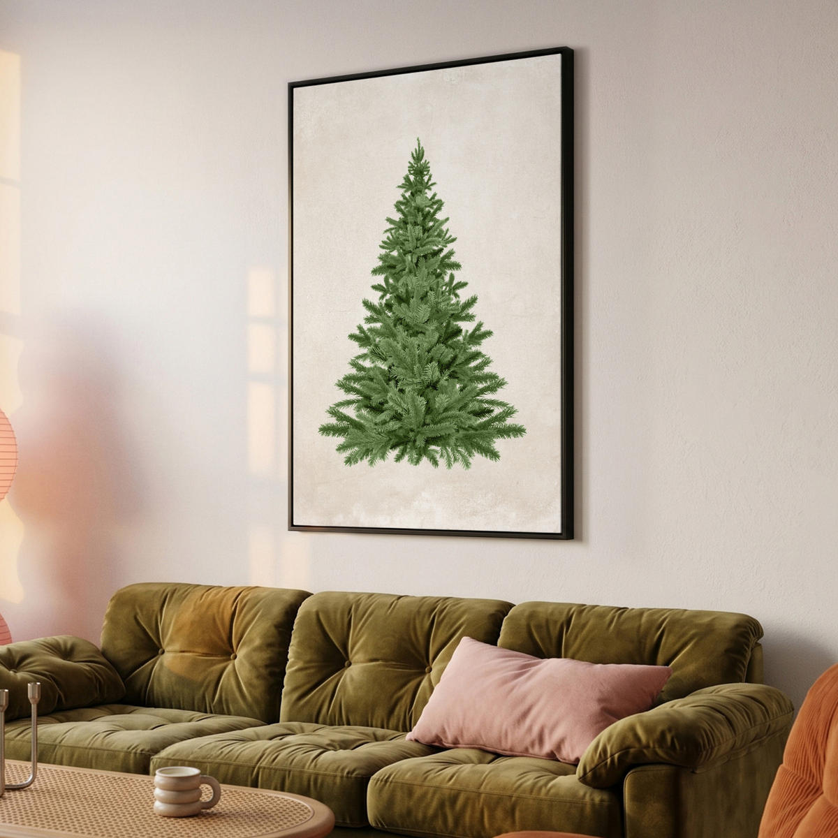 LEINWAND Bilder mit Rahmen - Weihnachtsbaum - Grün - Weihnachten - Feiertage - 80x120 - Olivgrün, Textil (80/120cm) - MuchoWow