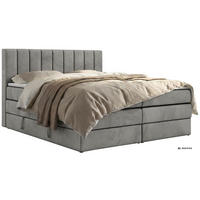 BOXSPRINGBETT ALVER KING 200/200 - Hellgrau Velvet - Topper T25 - H3 - Hellgrau/Schwarz, Kunststoff/Textil (200/200cm) - MKS