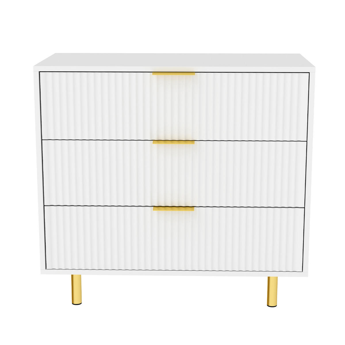 SIDEBOARD in Weiß Kommode mit 3 Schubladen und modernem Design für Wohnzimmer, B80/T40/H72cm - Goldfarben/Weiß, Holzwerkstoff/Metall (80/72/40cm) - STILVORA