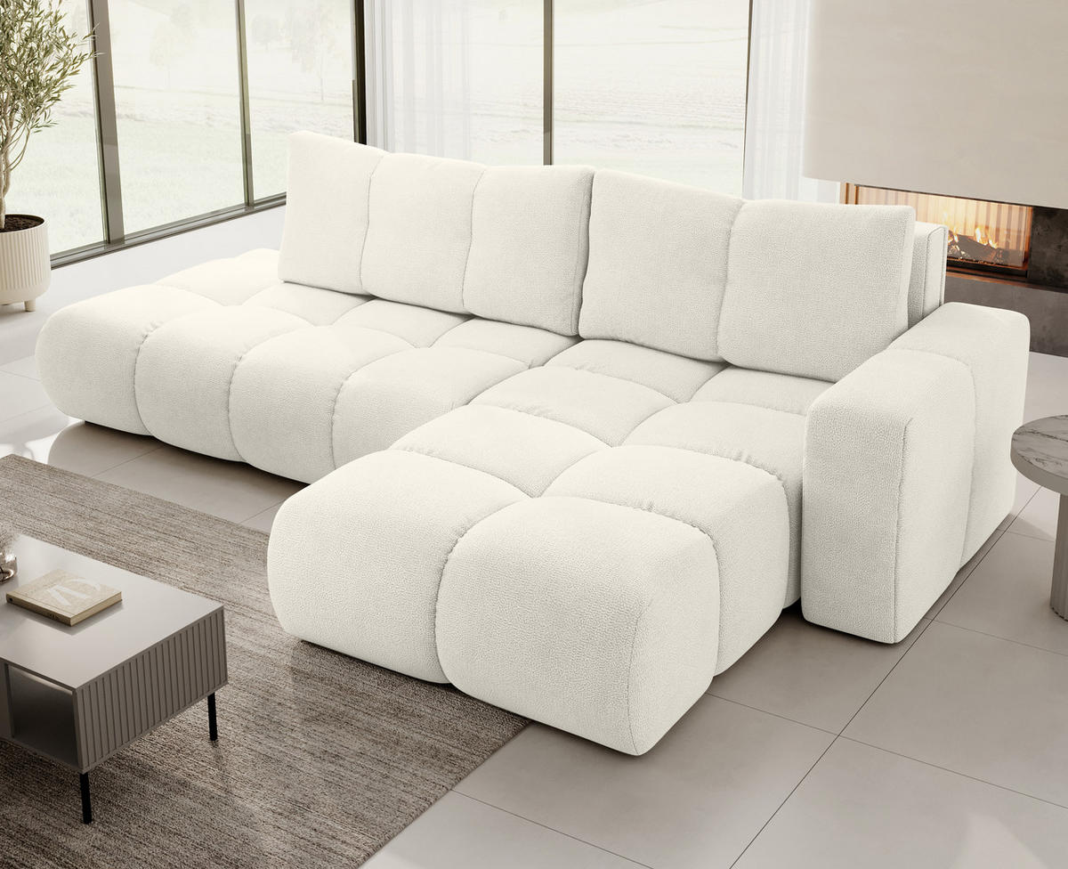 ECKSOFA L Form Hosio Cremeweiß 286/177/88 cm Rechts mit Schlaffunktion - Creme/Schwarz, Kunststoff/Textil (286/177cm) - AX Living