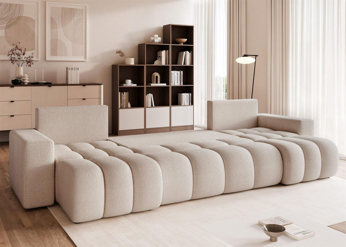 WOHNLANDSCHAFT Anabel Schlaffunktion - Creme, Holzwerkstoff/Textil (318/79/145cm) - Fun Möbel