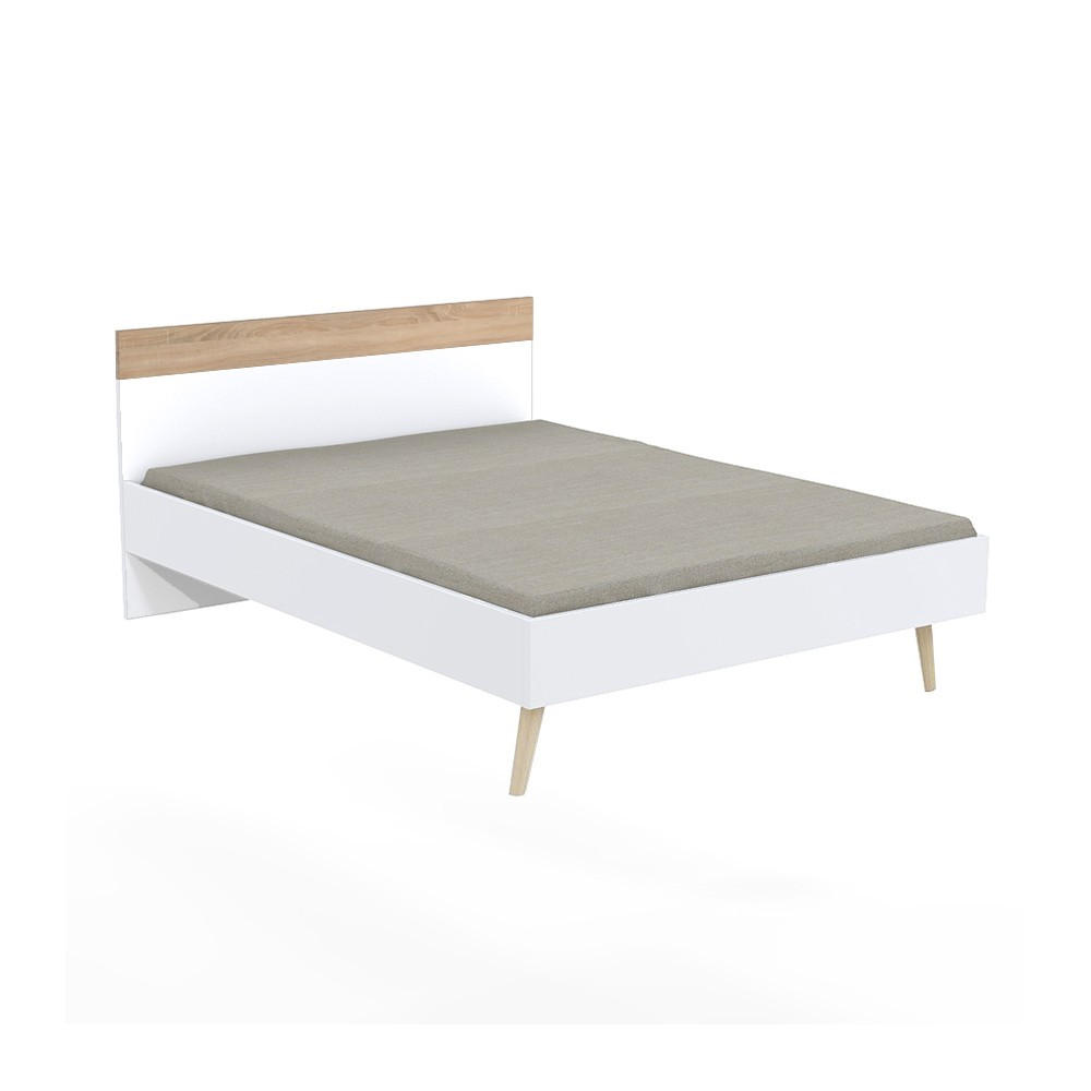 BETT CAMPER/ 160x200 cm - Weiß & gebleichte Eiche - Weiß, Holzwerkstoff (160/200cm) - Weber Industries