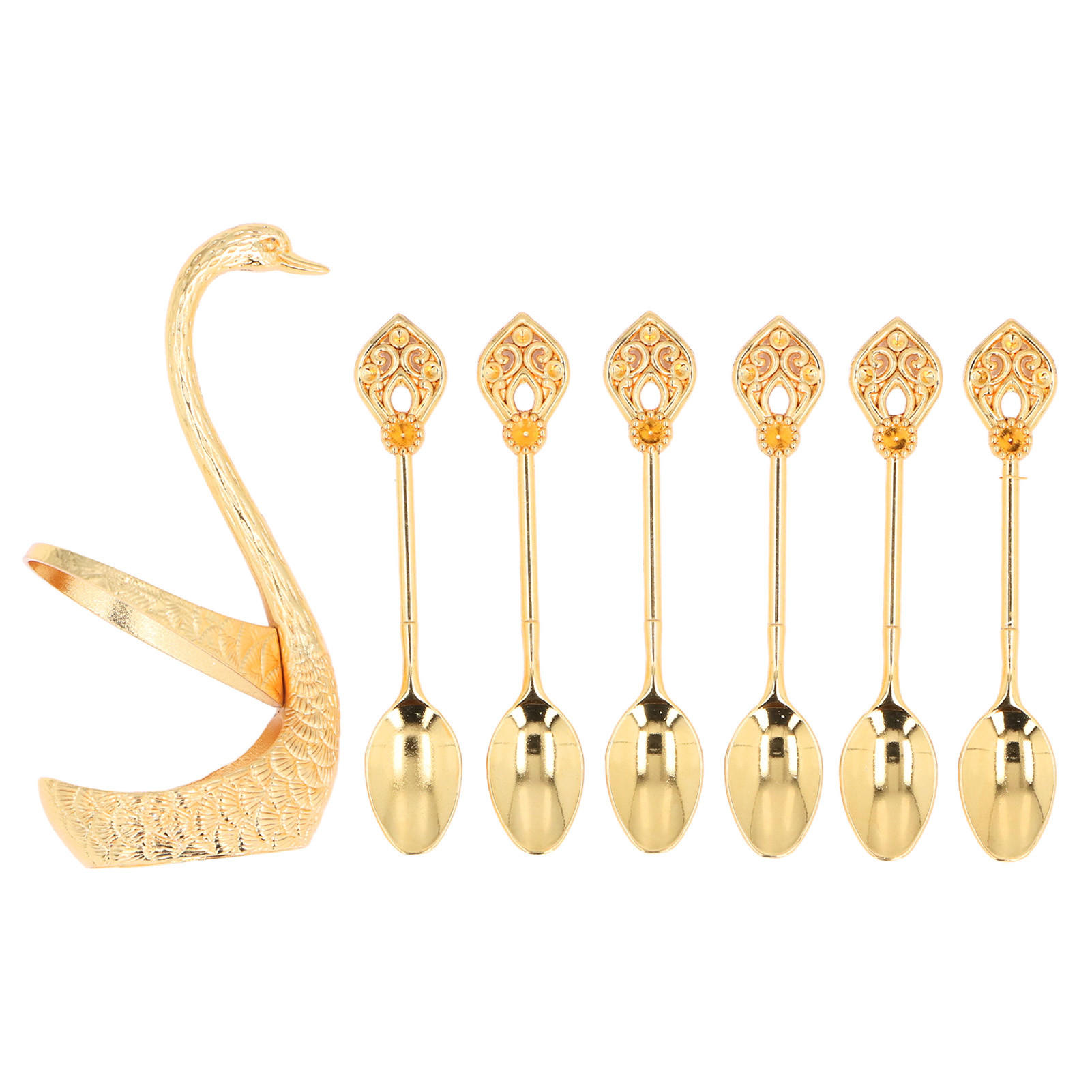 BESTECK-SET Gold Schwanen-Design, Zinklegierung, glänzend, Geschenkidee - Goldfarben, Metall