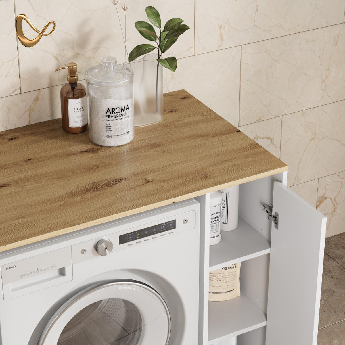 WASCHMASCHINENSCHRANK Paolina Weiß/Artisan 93.6 x 88.2 cm 2 Teile mit Schrank und Regal - Weiß/Eiche Artisan, Holzwerkstoff (93.6/88.2/60cm) - Livinity®