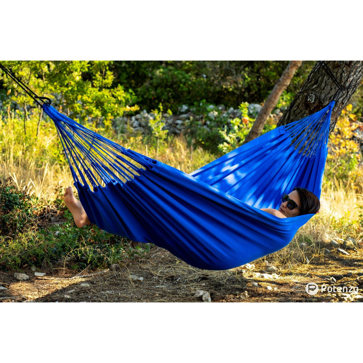 HÄNGEMATTE mit Gestell, 2 Personen, XXL, 200 kg, Metall, Merida Blau, einfache Montage - Blau, Metall (370/130/120cm) - Potenza