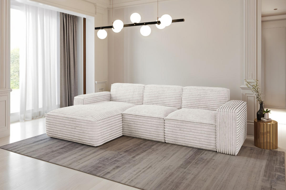 ECKSOFA L-Form Siena Stoff Velo Ecru Links - Ecru, Holz/Kunststoff (165/266cm) - Kaiser Möbel