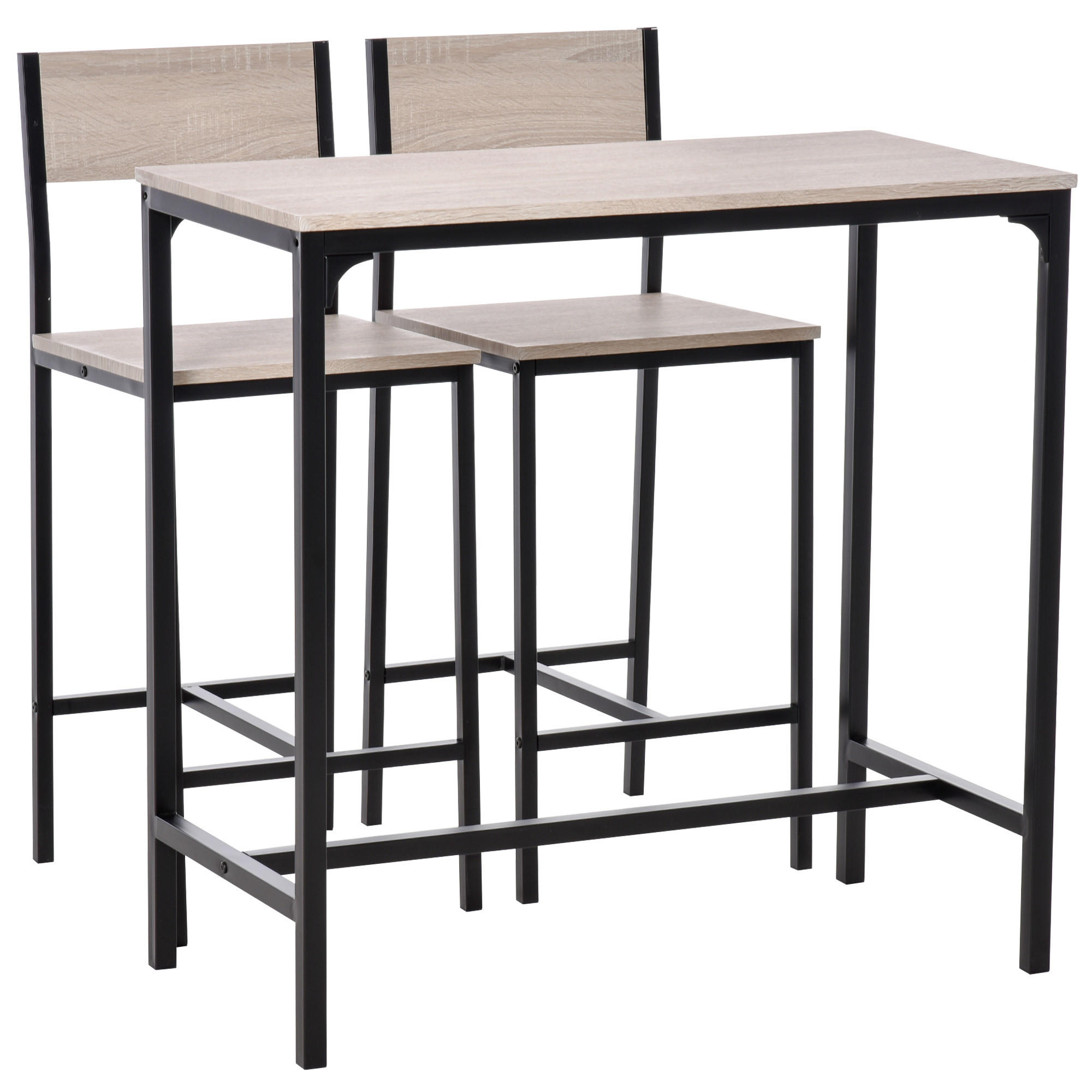 BARTISCH-SET, MDF, Metall, Natur+Schwarz - Naturfarben, Kunststoff (45/87/89cm) - HOMCOM