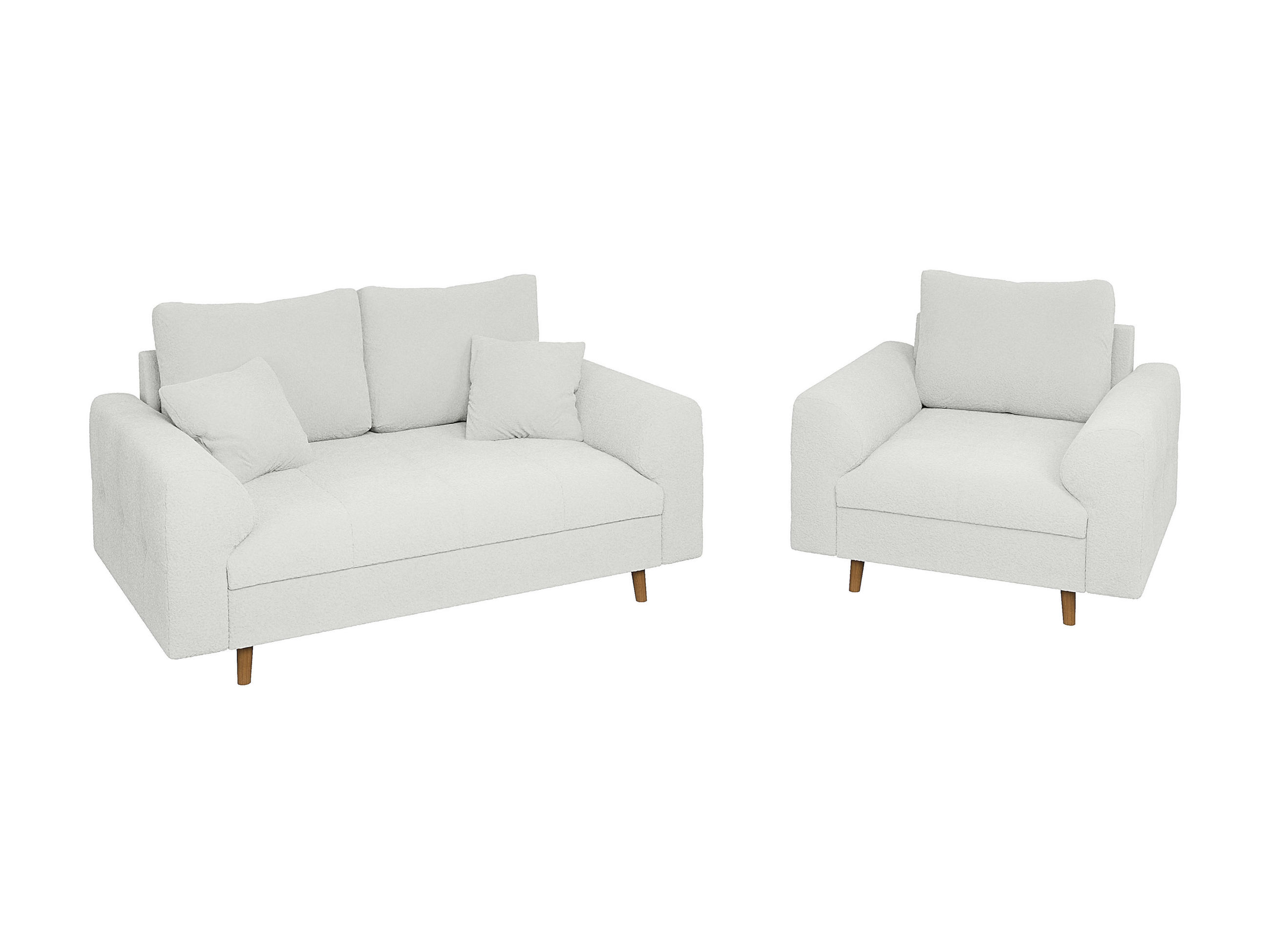 SITZGARNITUR 2+1 Henrik Weiß Boucle - Weiß/Braun, Holz/Textil (150/81/93cm) - S-Style Möbel