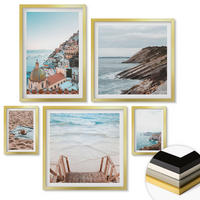 WANDBILDER 5er Set - 50x50 cm & 20x30 cm & 40x60 cm Goldrahmen - Berglandschaften und Wasserfälle - Goldfarben, Kunststoff (40/60cm) - ArtPrintCave